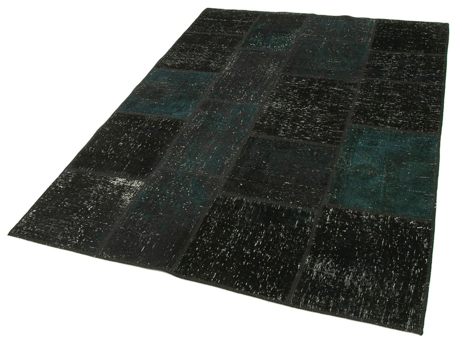 Kırk Yama Siyah Patchwork Pamuk Yün El Dokuma Halısı 146x209 Agacan