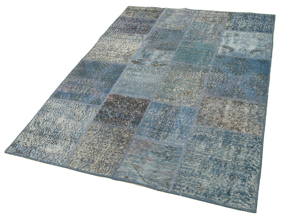 Kırk Yama Mavi Patchwork Pamuk Yün El Dokuma Halısı 135x200 Agacan