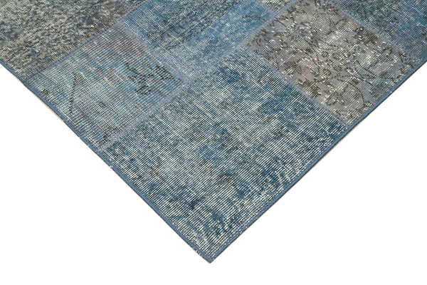 Kırk Yama Mavi Patchwork Pamuk Yün El Dokuma Halısı 135x200 Agacan
