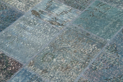 Kırk Yama Mavi Patchwork Pamuk Yün El Dokuma Halısı 135x200 Agacan