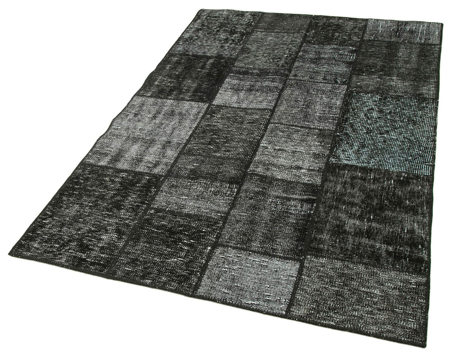 Kırk Yama Siyah Patchwork Pamuk Yün El Dokuma Halısı 135x206 Agacan