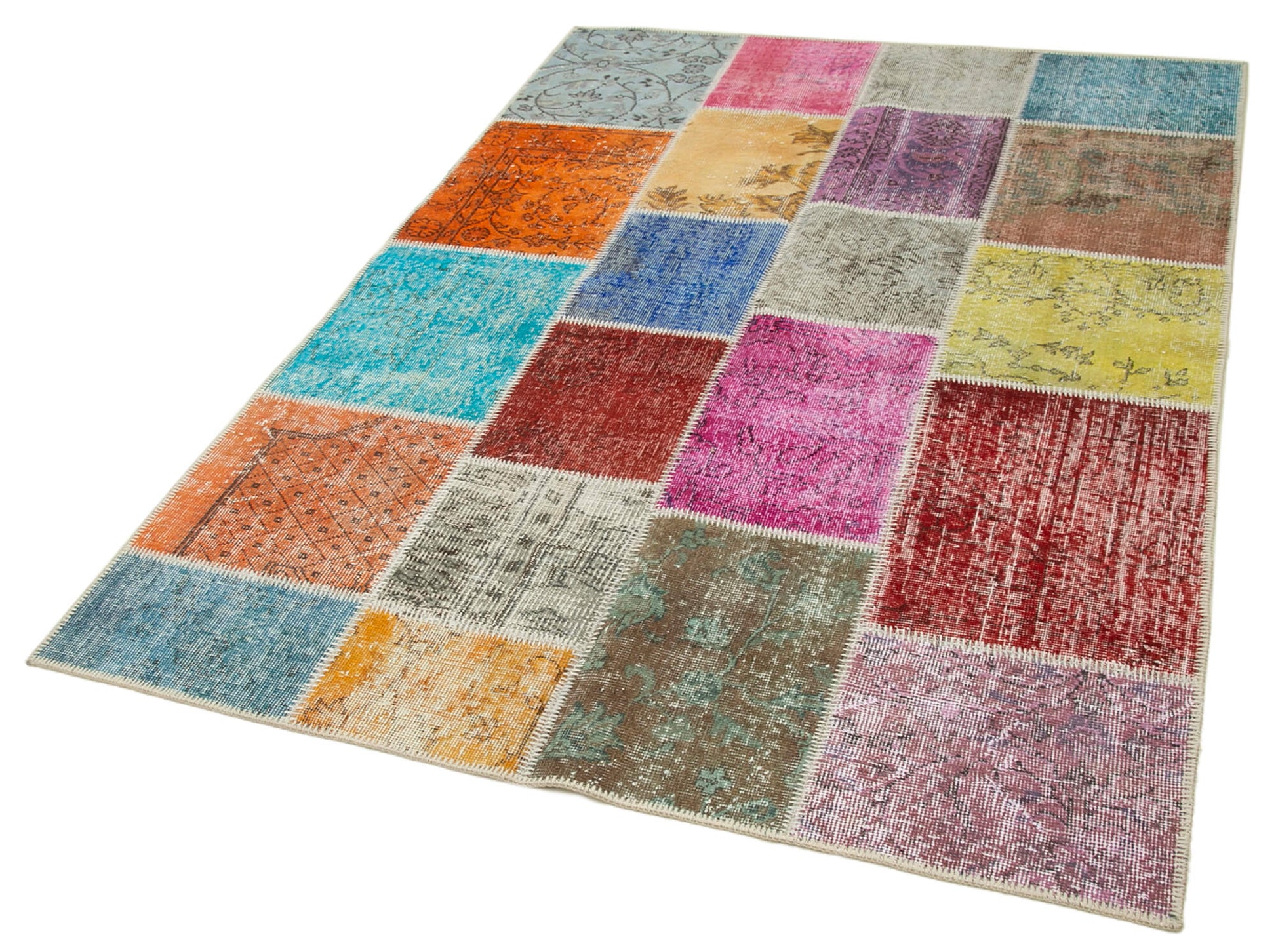Kırk Yama Mavi Patchwork Pamuk Yün El Dokuma Halısı 143x206 Agacan