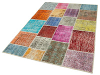 30-50 Yıllık Çok Renkli El Dokuma Halı Patchwork Desenli 143x206 cm 31766