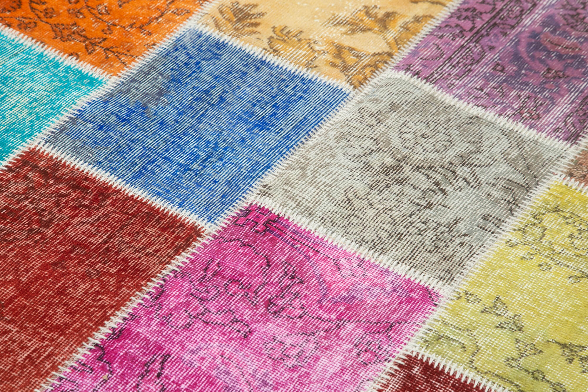 Kırk Yama Mavi Patchwork Pamuk Yün El Dokuma Halısı 143x206 Agacan