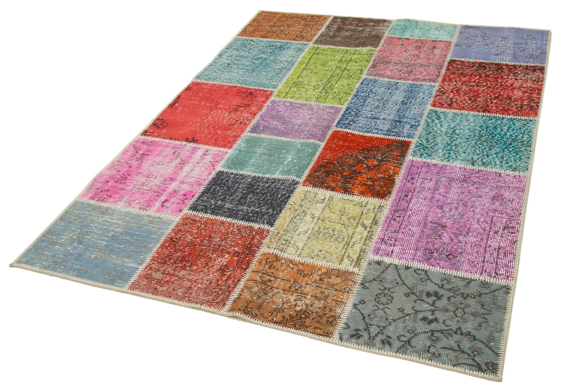 Kırk Yama Mavi Patchwork Pamuk Yün El Dokuma Halısı 146x205 Agacan