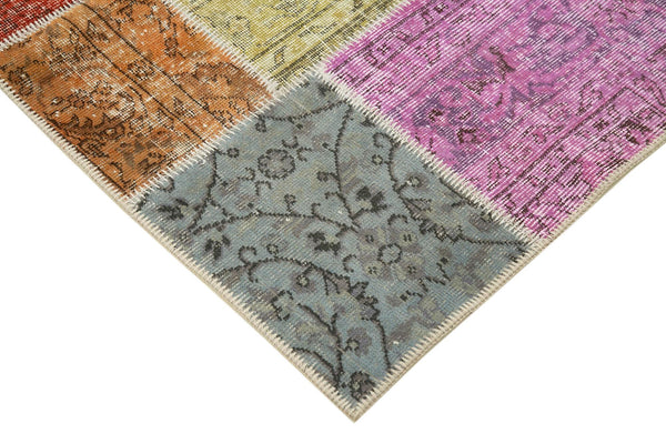 Kırk Yama Mavi Patchwork Pamuk Yün El Dokuma Halısı 146x205 Agacan