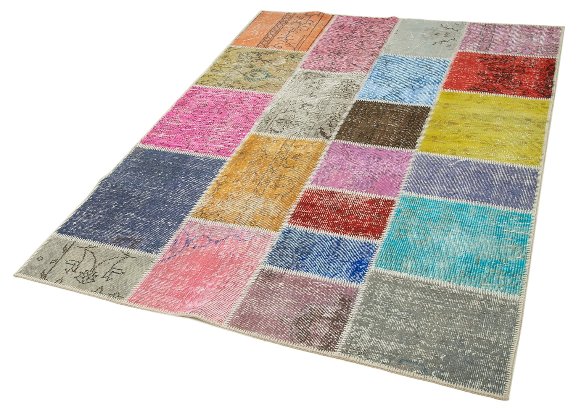 Kırk Yama Mavi Patchwork Pamuk Yün El Dokuma Halısı 144x203 Agacan
