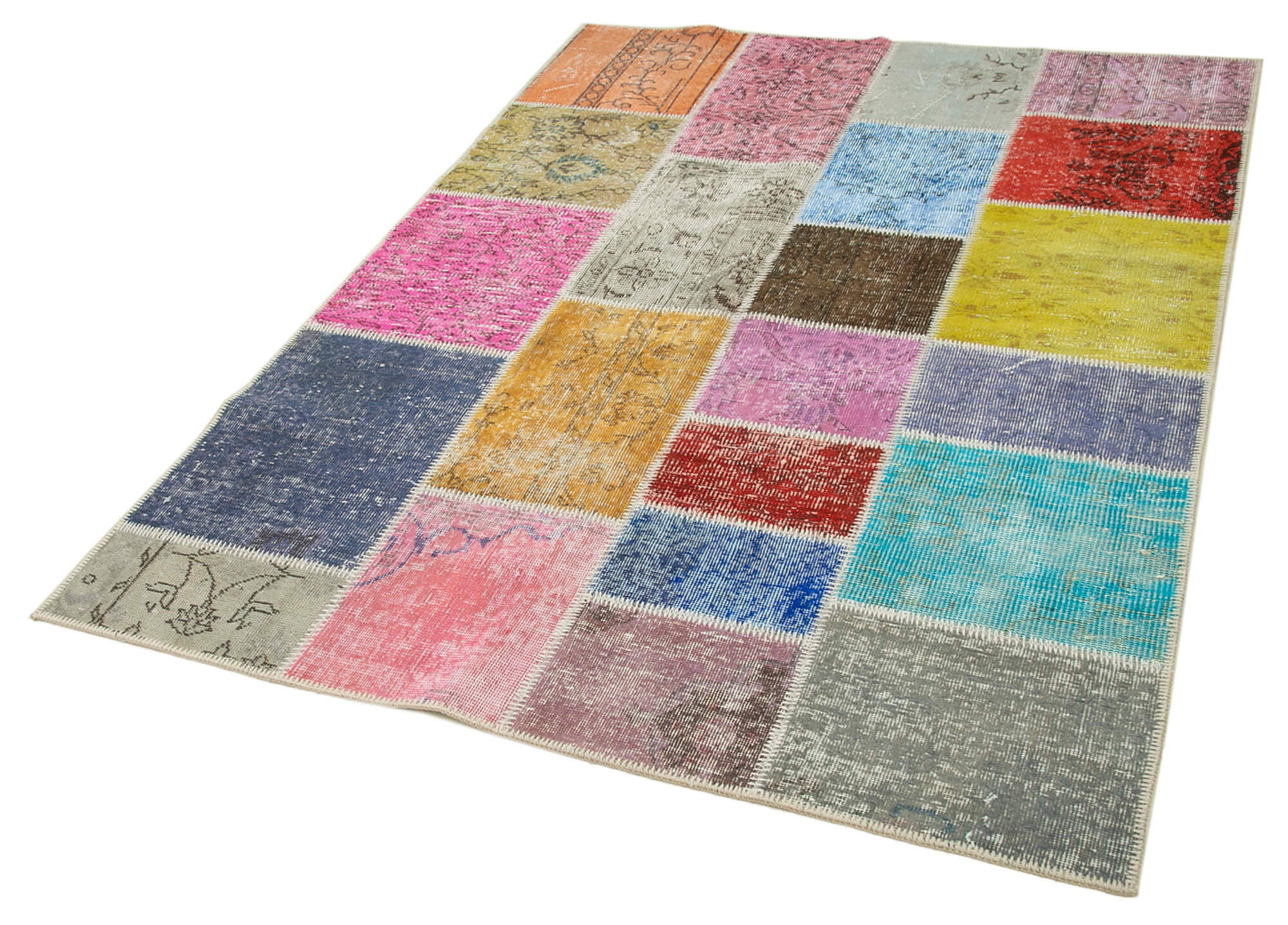 Kırk Yama Mavi Patchwork Pamuk Yün El Dokuma Halısı 144x203 Agacan