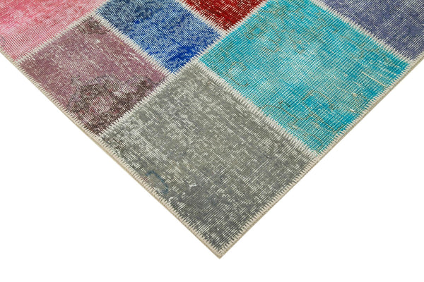 Kırk Yama Mavi Patchwork Pamuk Yün El Dokuma Halısı 144x203 Agacan