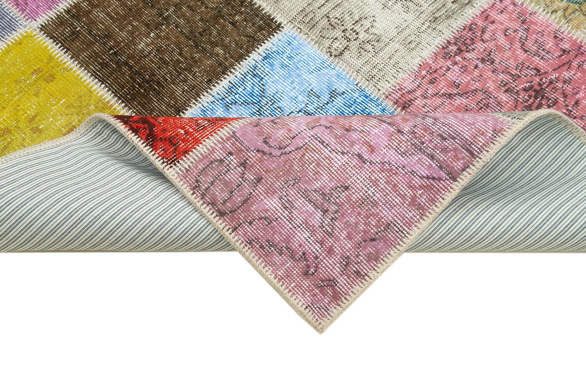 Kırk Yama Mavi Patchwork Pamuk Yün El Dokuma Halısı 144x203 Agacan