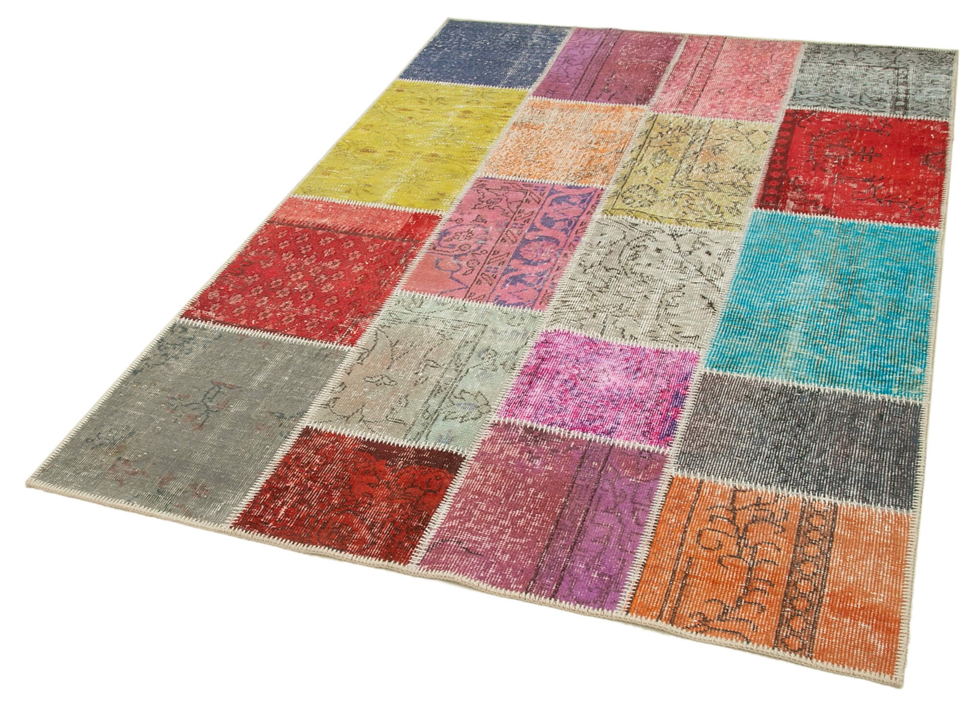 Kırk Yama Mavi Patchwork Pamuk Yün El Dokuma Halısı 142x210 Agacan