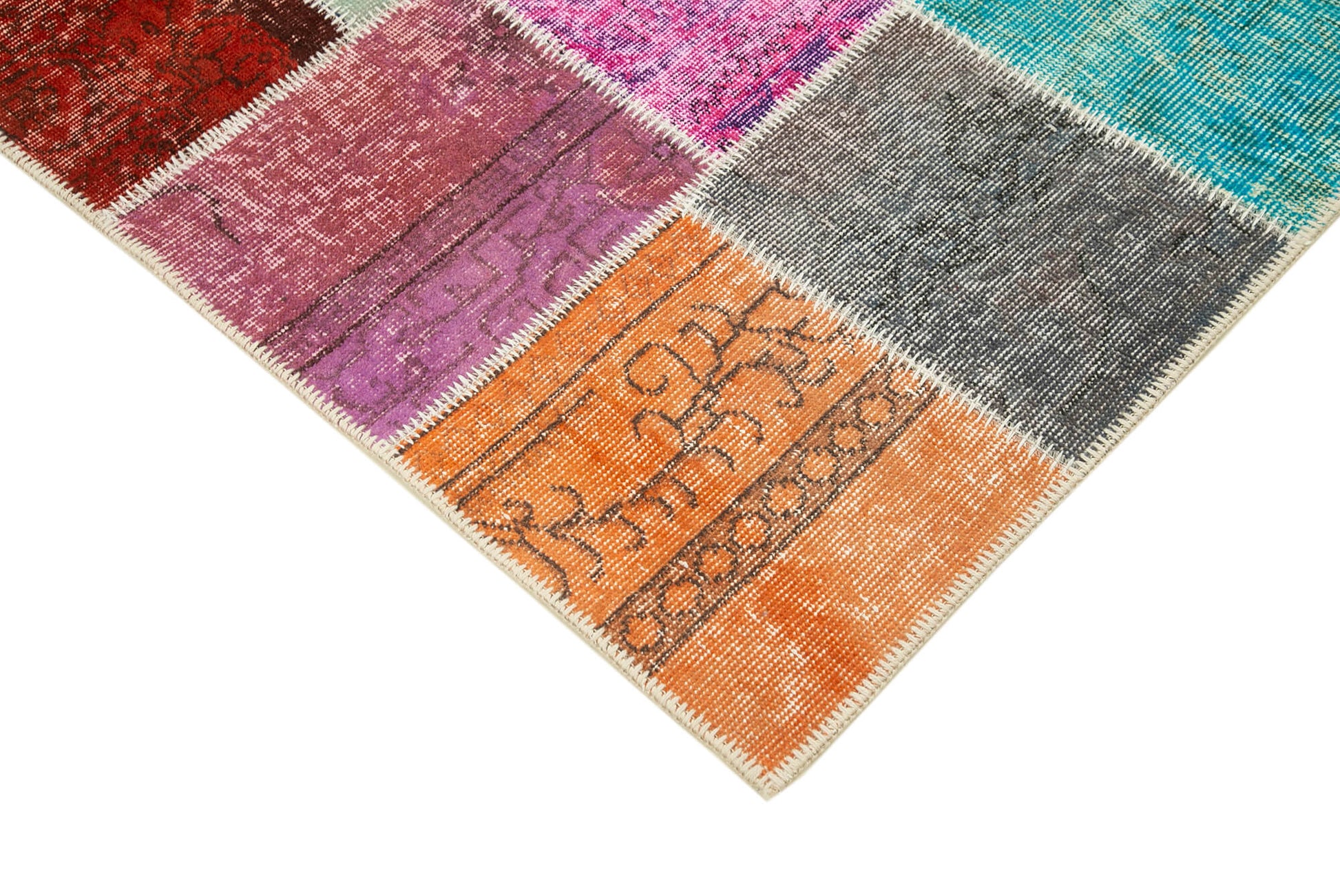 Kırk Yama Mavi Patchwork Pamuk Yün El Dokuma Halısı 142x210 Agacan