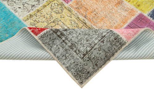 Kırk Yama Mavi Patchwork Pamuk Yün El Dokuma Halısı 142x210 Agacan