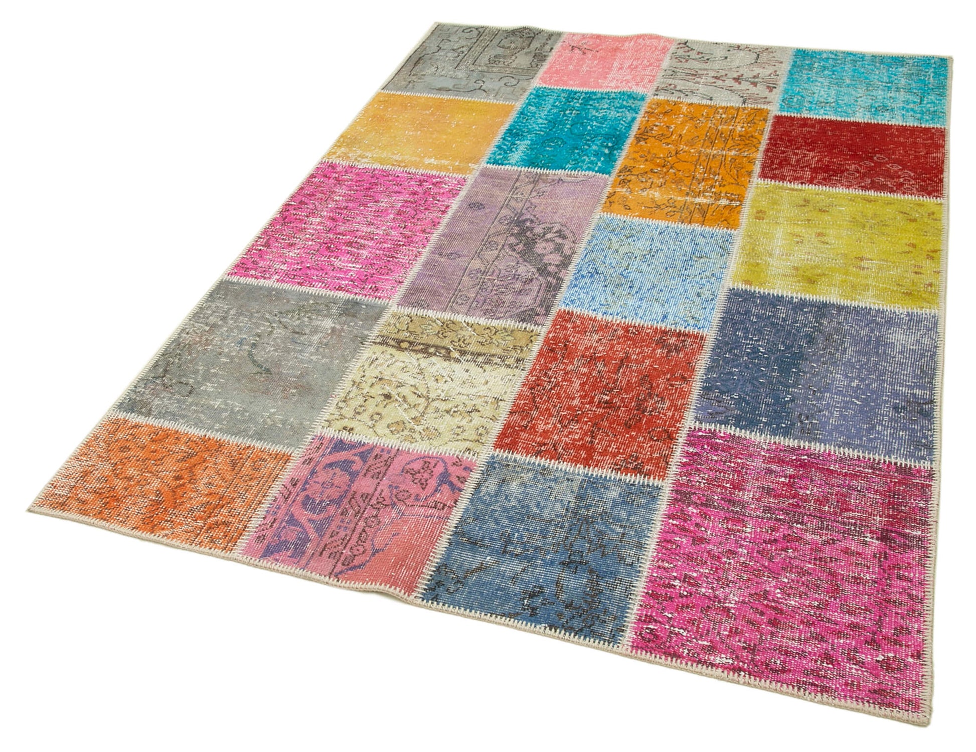 Kırk Yama Mavi Patchwork Pamuk Yün El Dokuma Halısı 145x204 Agacan