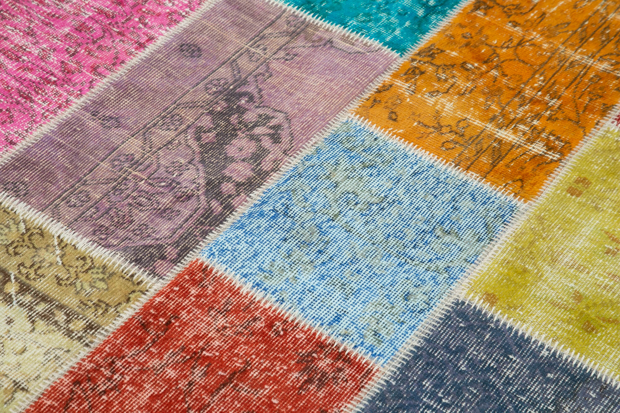 Kırk Yama Mavi Patchwork Pamuk Yün El Dokuma Halısı 145x204 Agacan