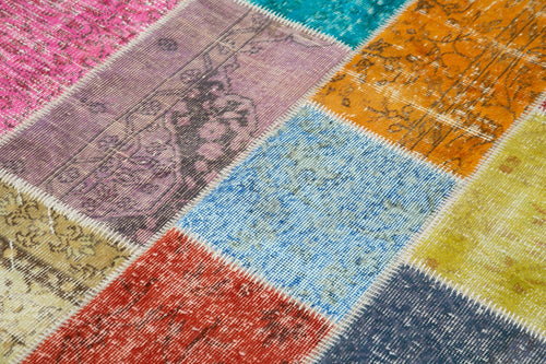 Kırk Yama Mavi Patchwork Pamuk Yün El Dokuma Halısı 145x204 Agacan