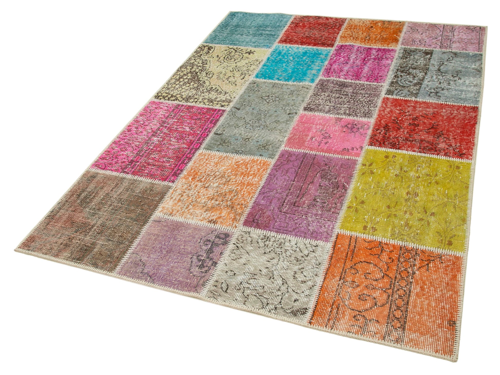 Kırk Yama Mavi Patchwork Pamuk Yün El Dokuma Halısı 145x206 Agacan