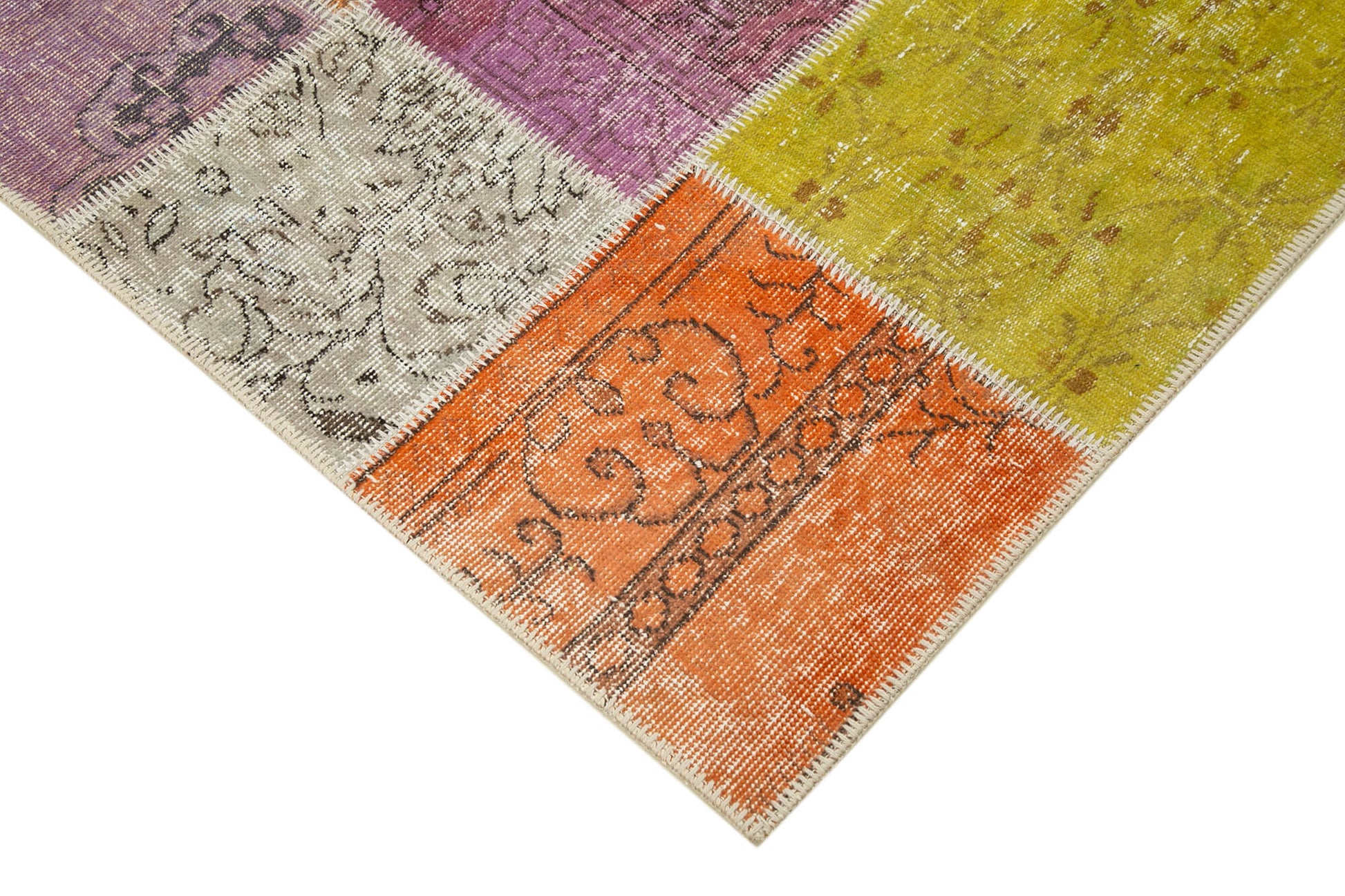 Kırk Yama Mavi Patchwork Pamuk Yün El Dokuma Halısı 145x206 Agacan