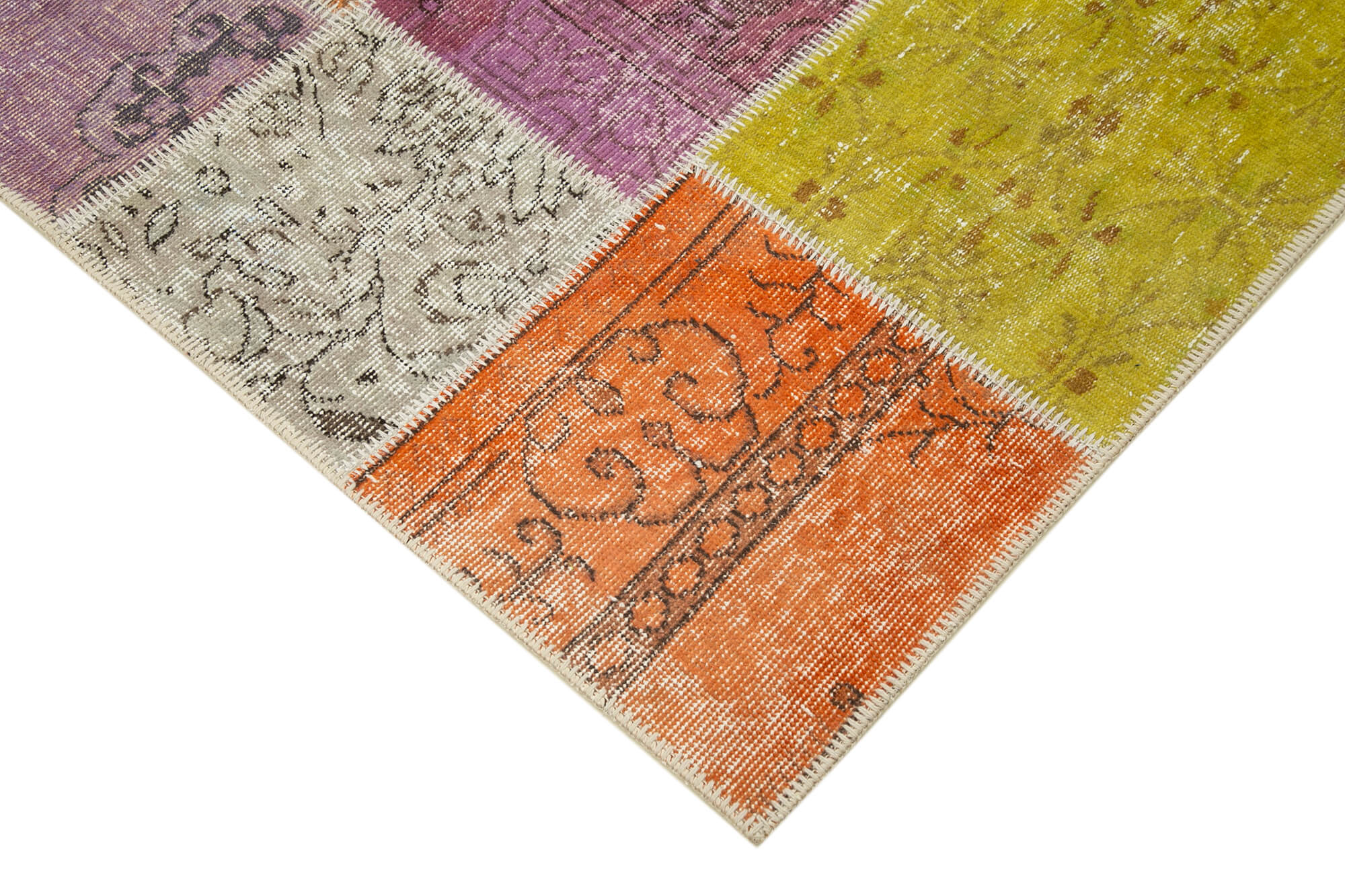 Kırk Yama Mavi Patchwork Pamuk Yün El Dokuma Halısı 145x206 Agacan