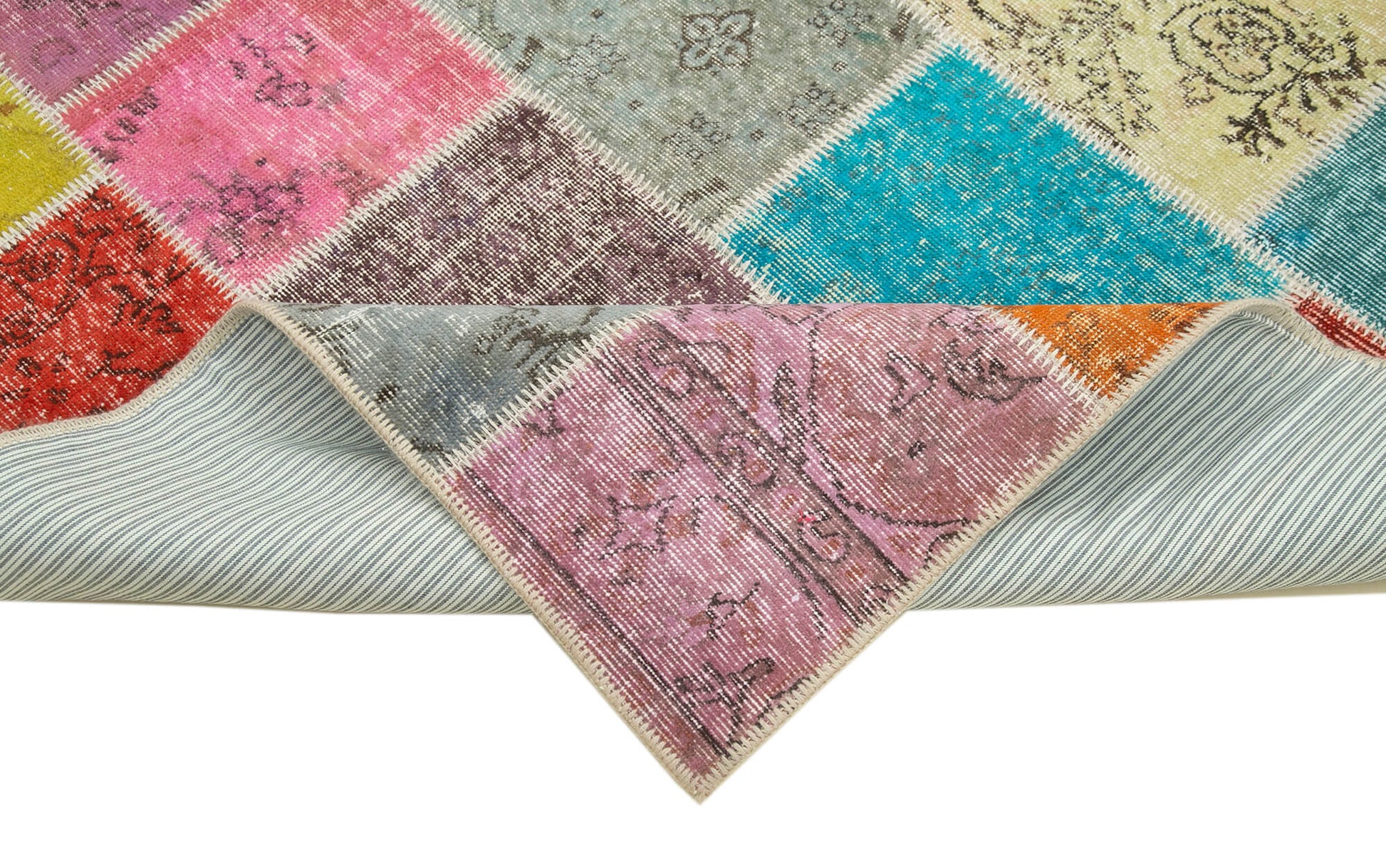 Kırk Yama Mavi Patchwork Pamuk Yün El Dokuma Halısı 145x206 Agacan