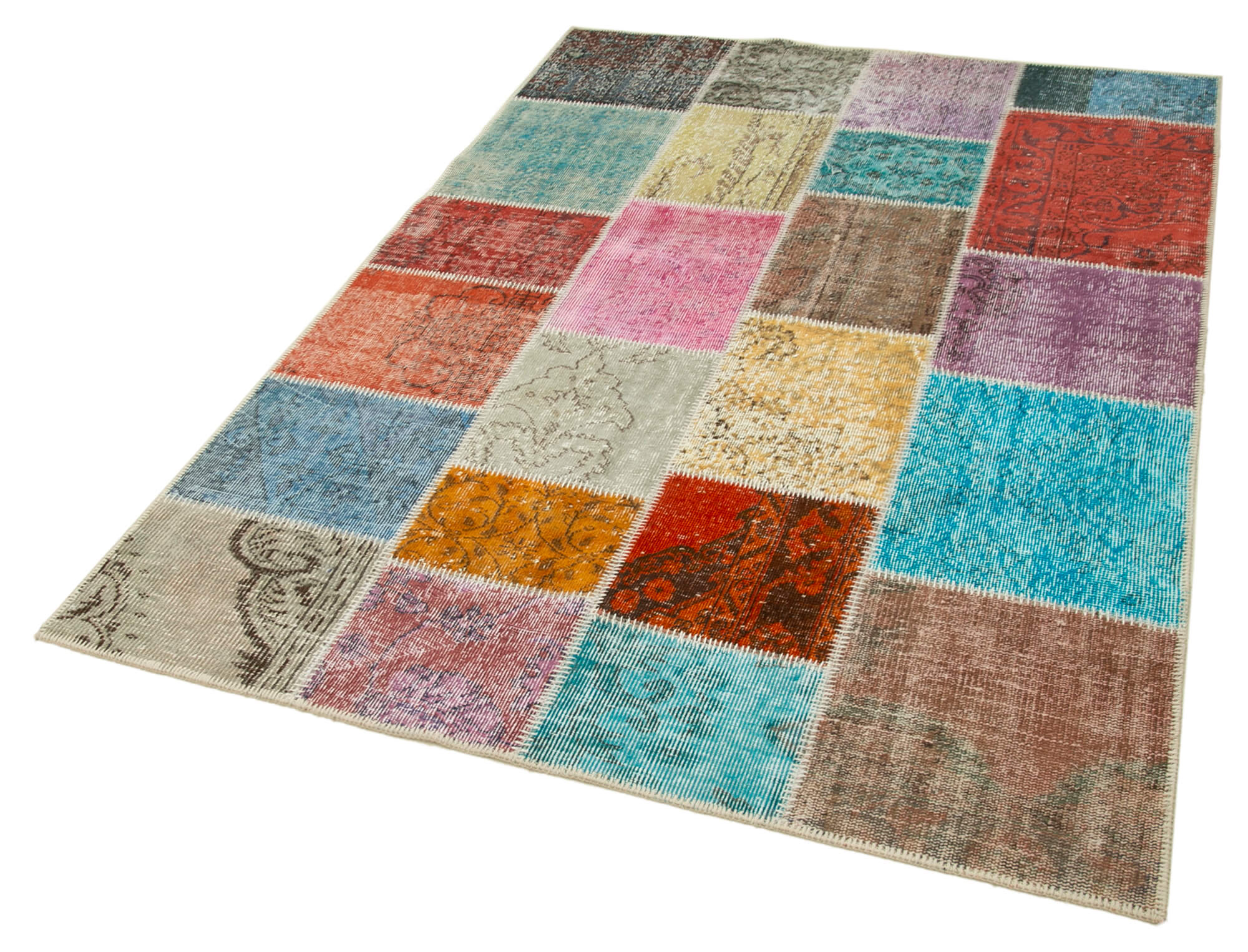 Kırk Yama Mavi Patchwork Pamuk Yün El Dokuma Halısı 145x207 Agacan