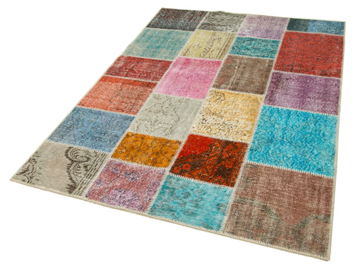 Kırk Yama Mavi Patchwork Pamuk Yün El Dokuma Halısı 145x207 Agacan