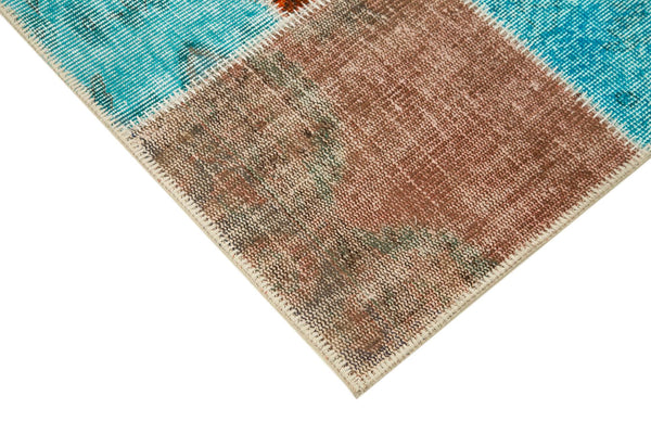 Kırk Yama Mavi Patchwork Pamuk Yün El Dokuma Halısı 145x207 Agacan