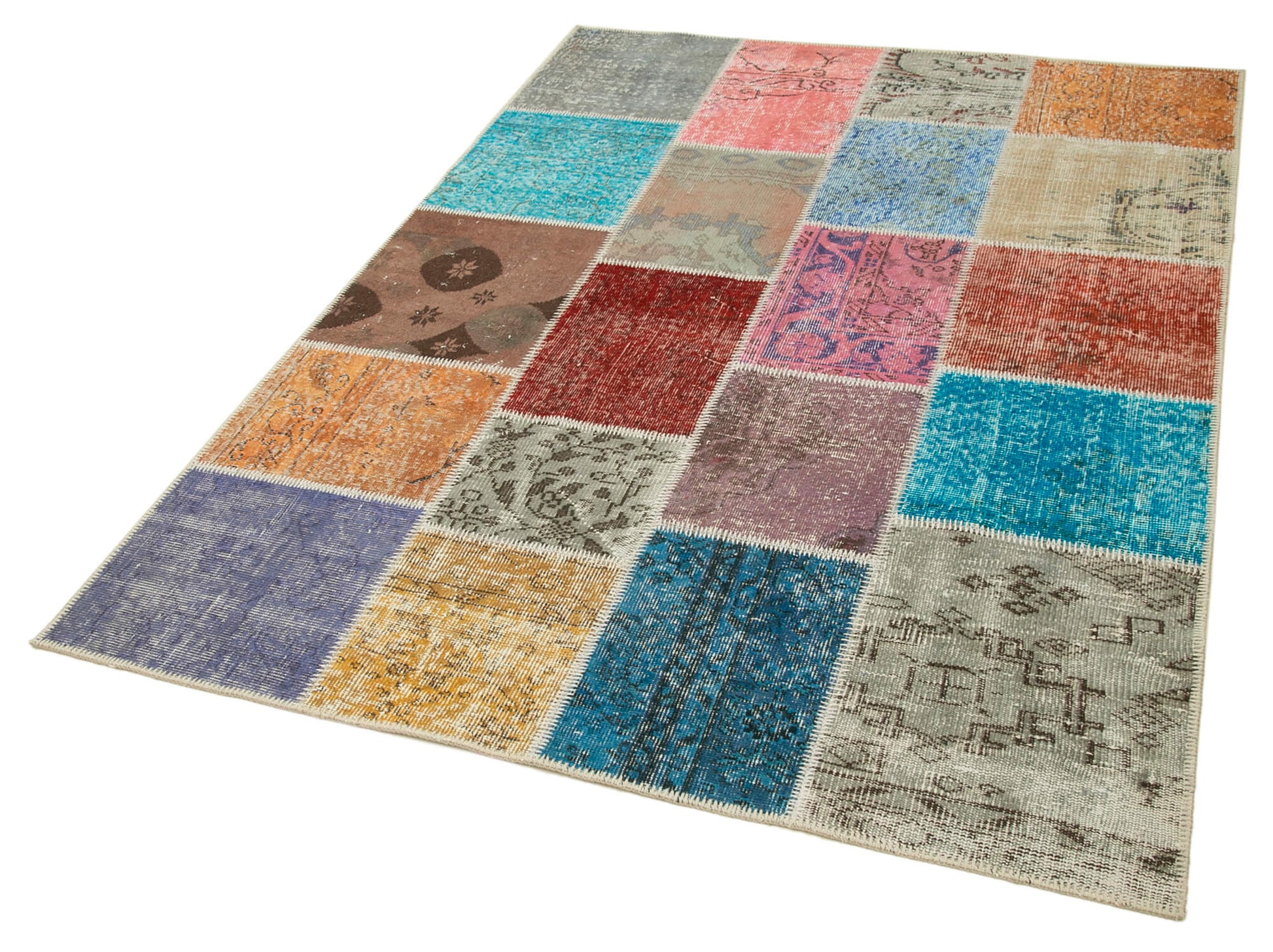 Kırk Yama Mavi Patchwork Pamuk Yün El Dokuma Halısı 145x203 Agacan