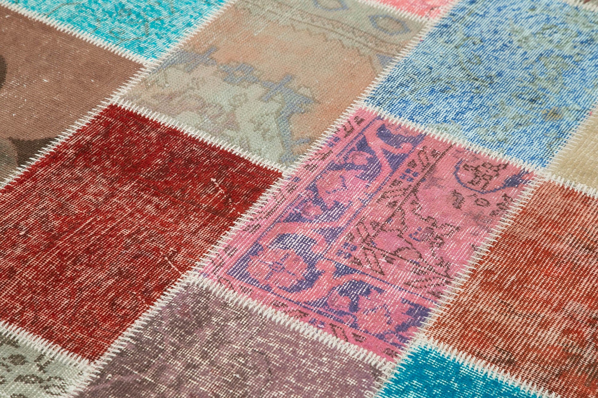 Kırk Yama Mavi Patchwork Pamuk Yün El Dokuma Halısı 145x203 Agacan
