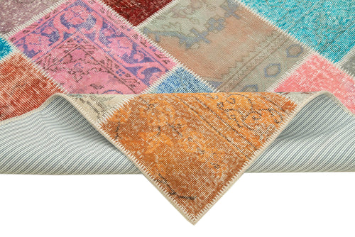 Kırk Yama Mavi Patchwork Pamuk Yün El Dokuma Halısı 145x203 Agacan