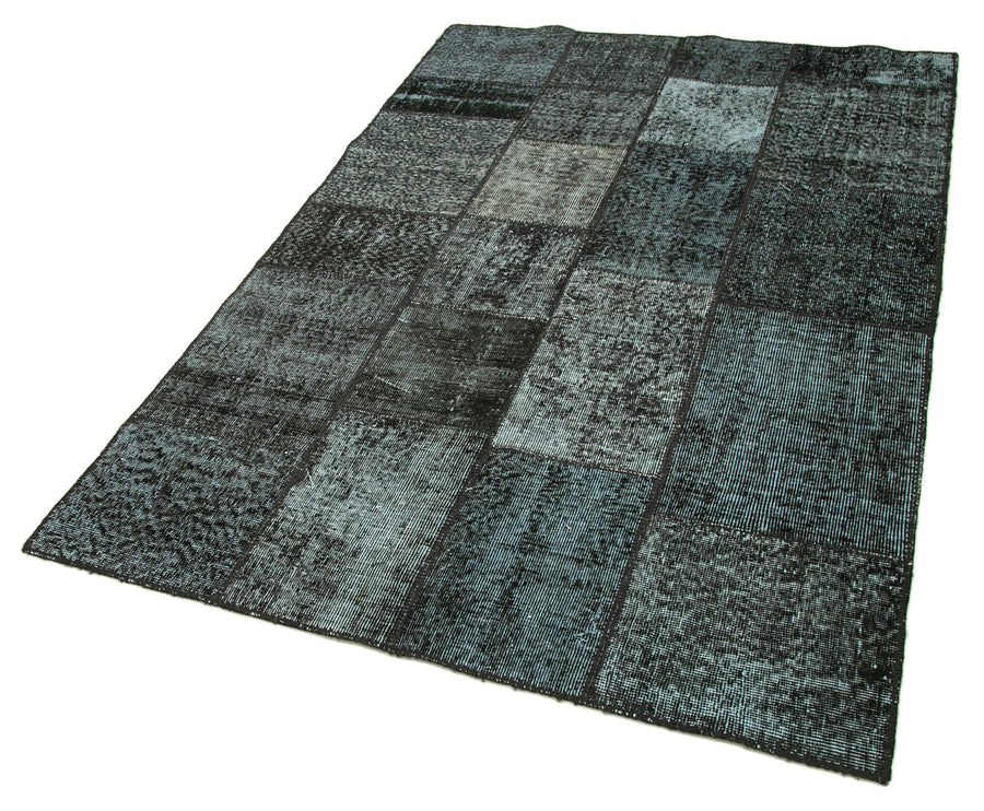 Kırk Yama Siyah Patchwork Pamuk Yün El Dokuma Halısı 134x206 Agacan