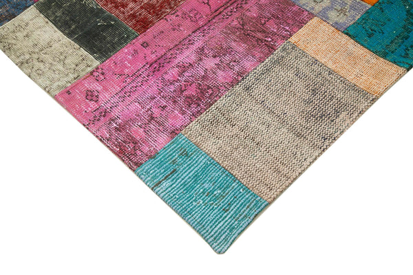Kırk Yama Mavi Patchwork Pamuk Yün El Dokuma Halısı 142x201 Agacan