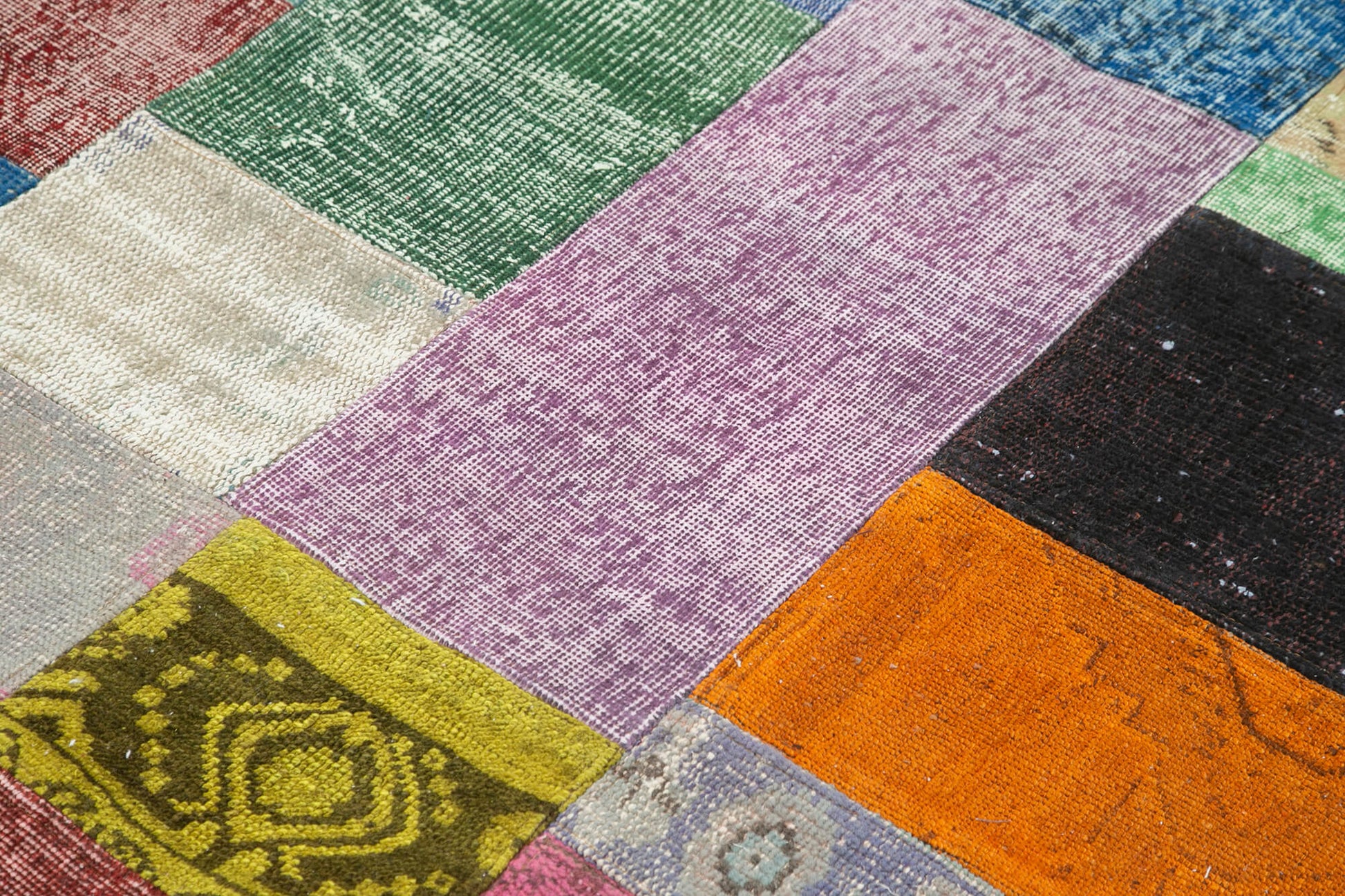 Kırk Yama Mavi Patchwork Pamuk Yün El Dokuma Halısı 142x201 Agacan