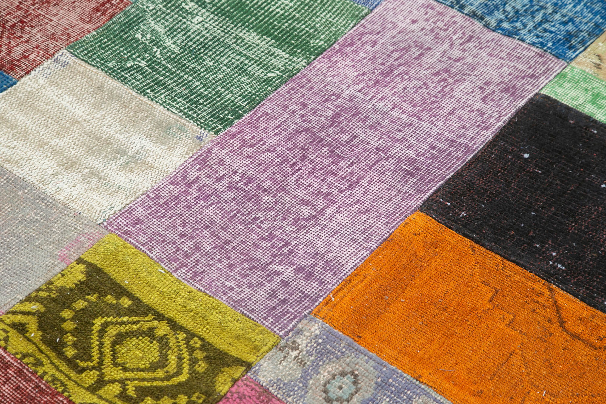 Kırk Yama Mavi Patchwork Pamuk Yün El Dokuma Halısı 142x201 Agacan