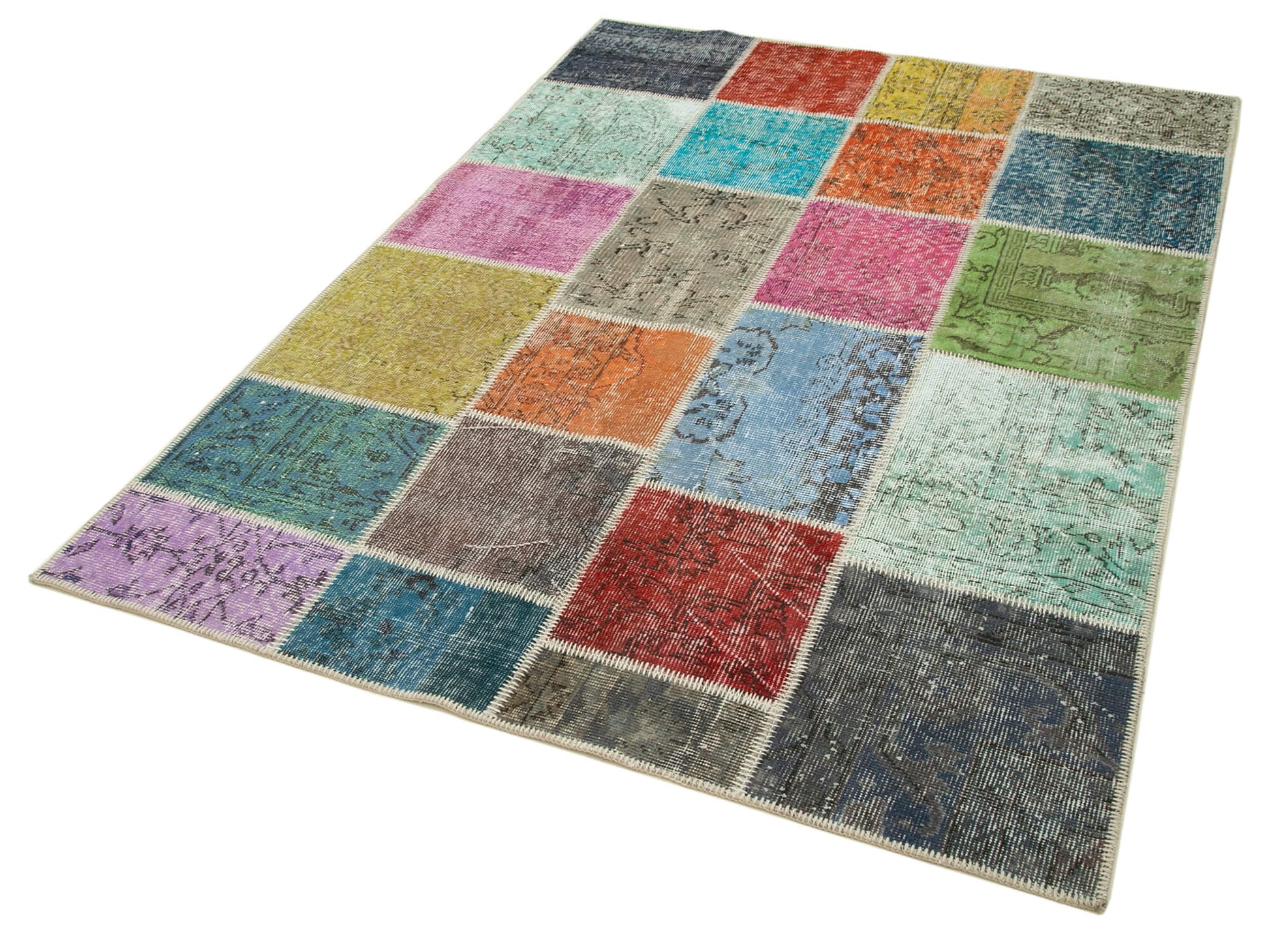 Kırk Yama Mavi Patchwork Pamuk Yün El Dokuma Halısı 142x202 Agacan