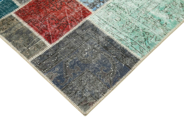 Kırk Yama Mavi Patchwork Pamuk Yün El Dokuma Halısı 142x202 Agacan