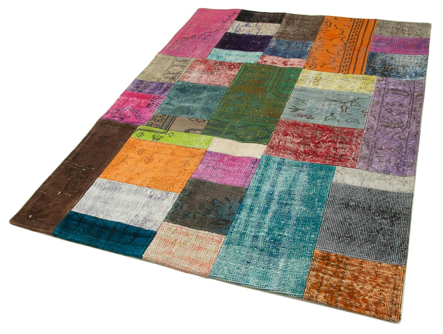 Kırk Yama Mavi Patchwork Pamuk Yün El Dokuma Halısı 140x201 Agacan