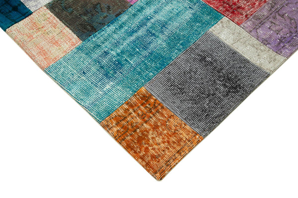 Kırk Yama Mavi Patchwork Pamuk Yün El Dokuma Halısı 140x201 Agacan