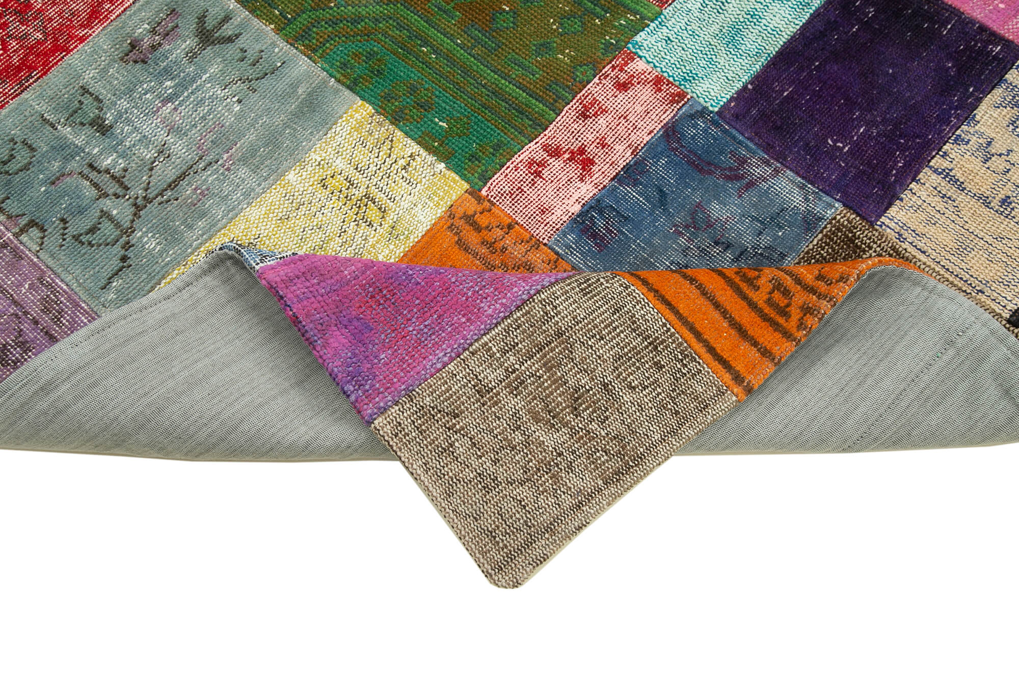 Kırk Yama Mavi Patchwork Pamuk Yün El Dokuma Halısı 140x201 Agacan