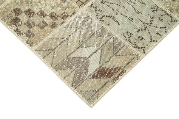 Kırk Yama Bej Patchwork Pamuk Yün El Dokuma Halısı 134x181 Agacan