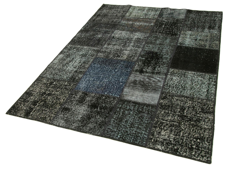 Kırk Yama Siyah Patchwork Pamuk Yün El Dokuma Halısı 145x204 Agacan