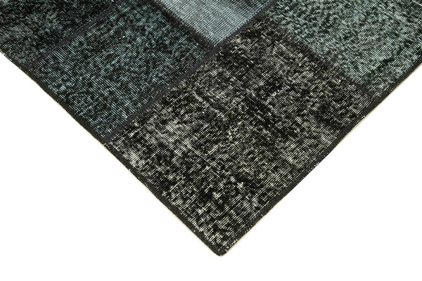 Kırk Yama Siyah Patchwork Pamuk Yün El Dokuma Halısı 145x204 Agacan