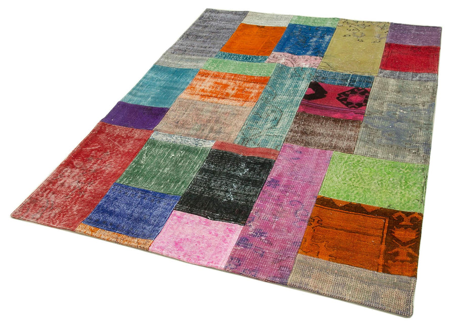 Kırk Yama Mavi Patchwork Pamuk Yün El Dokuma Halısı 142x201 Agacan