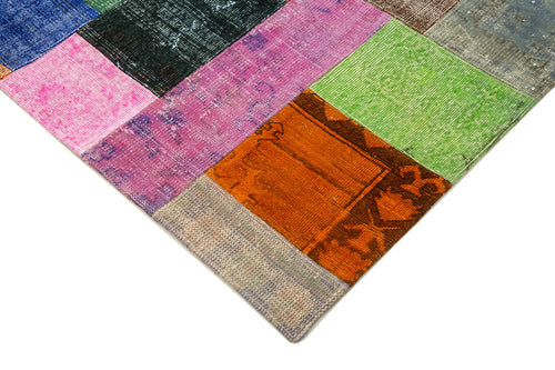 Kırk Yama Mavi Patchwork Pamuk Yün El Dokuma Halısı 142x201 Agacan