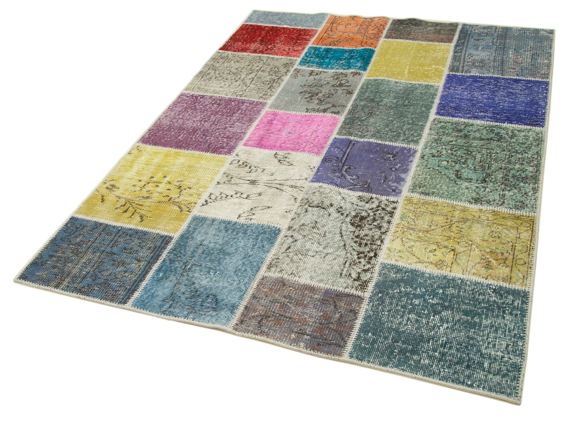 Kırk Yama Mavi Patchwork Pamuk Yün El Dokuma Halısı 144x202 Agacan