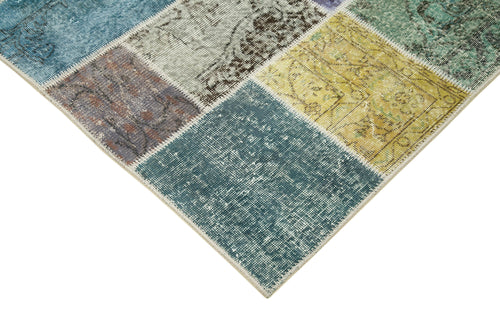 Kırk Yama Mavi Patchwork Pamuk Yün El Dokuma Halısı 144x202 Agacan