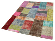 Kırk Yama Mavi Patchwork Pamuk Yün El Dokuma Halısı 142x200 Agacan