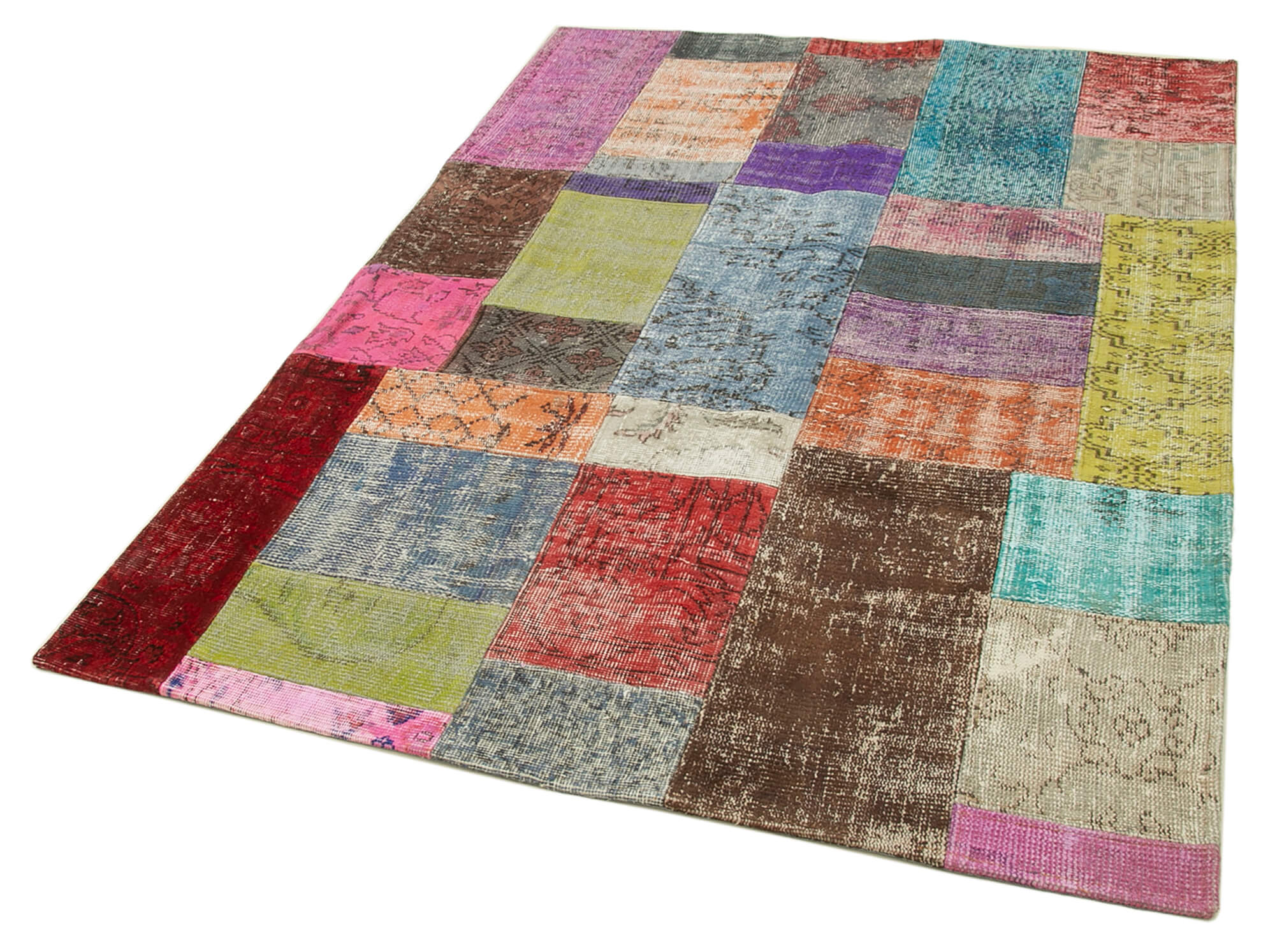 Kırk Yama Mavi Patchwork Pamuk Yün El Dokuma Halısı 142x200 Agacan
