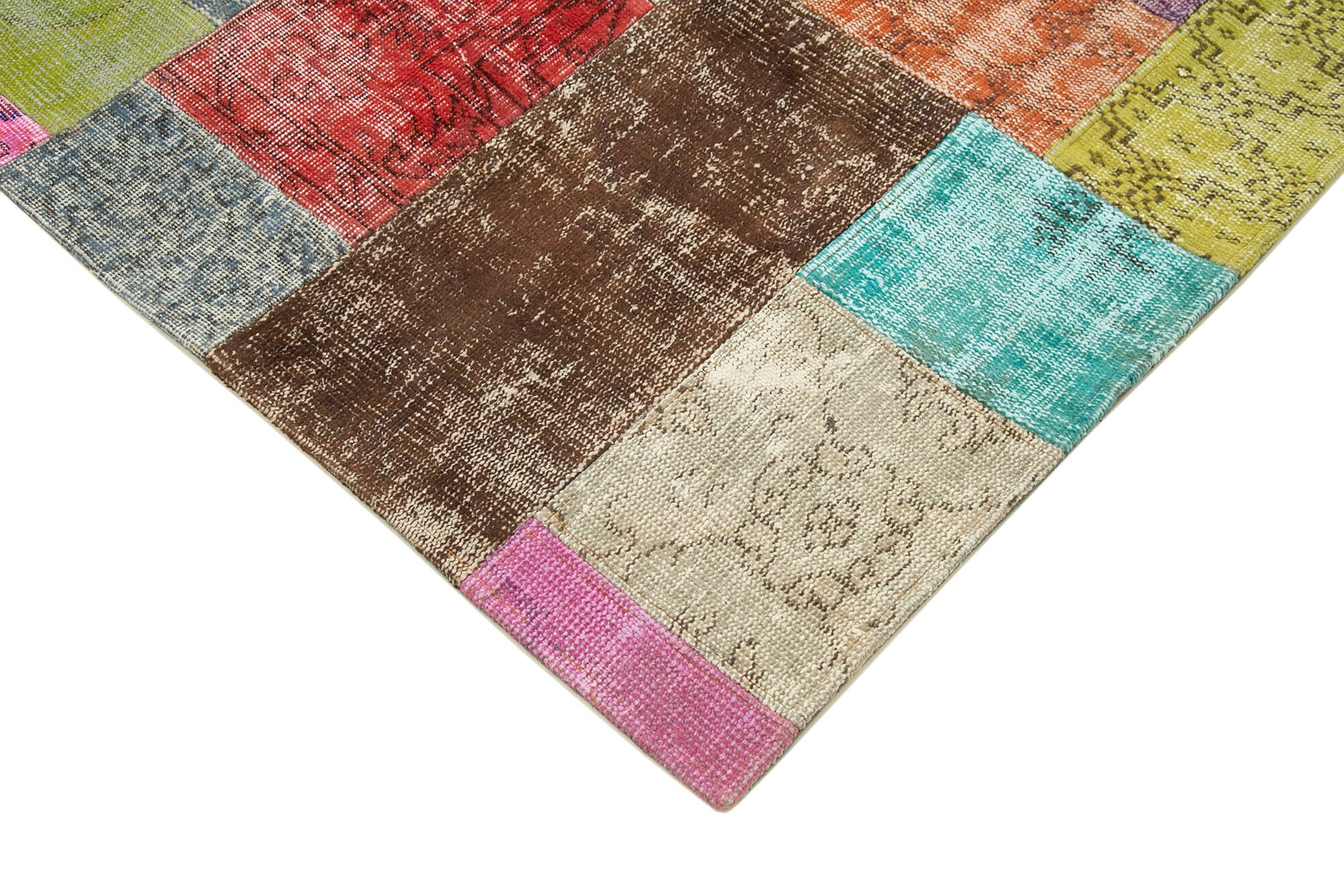 Kırk Yama Mavi Patchwork Pamuk Yün El Dokuma Halısı 142x200 Agacan