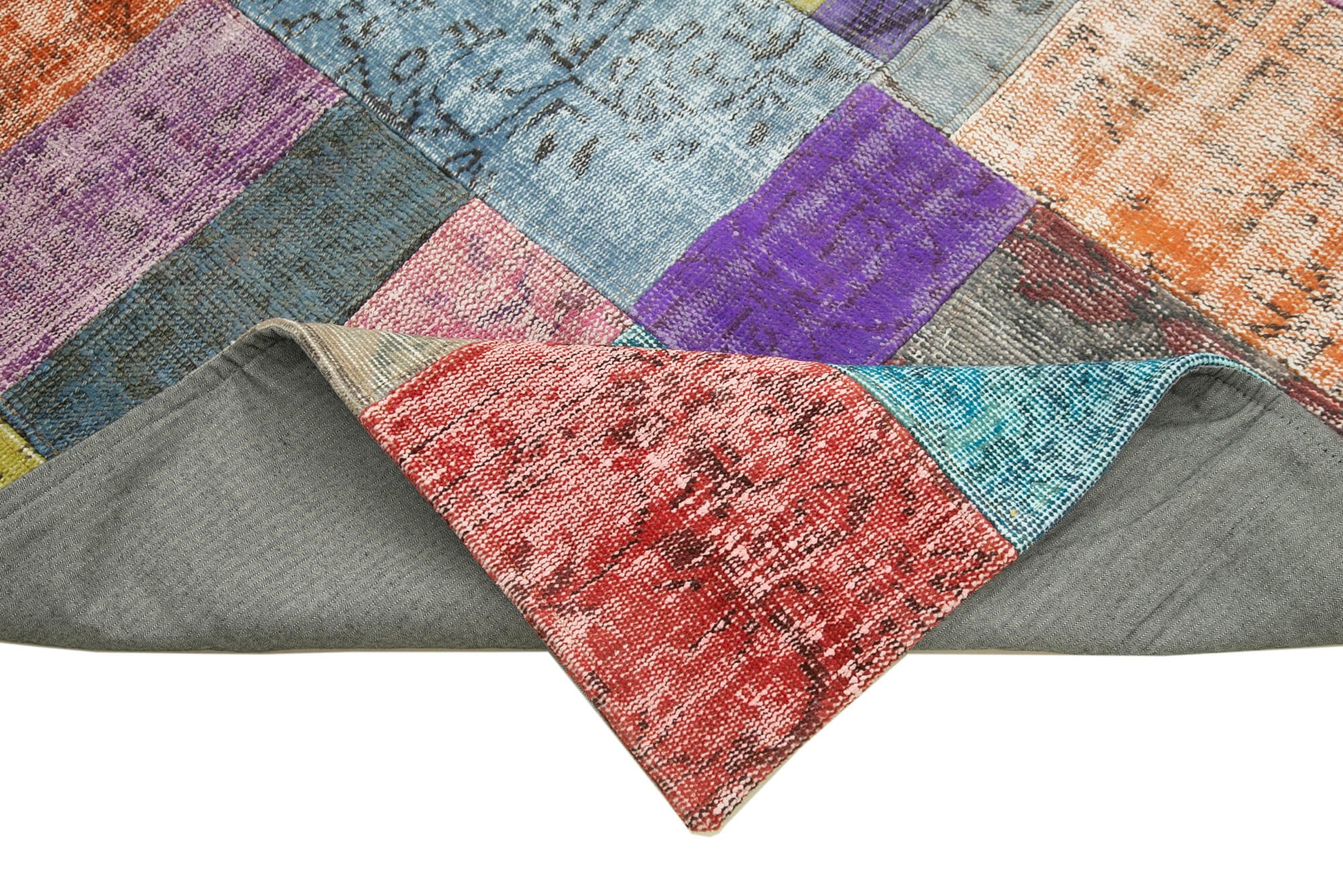 Kırk Yama Mavi Patchwork Pamuk Yün El Dokuma Halısı 142x200 Agacan